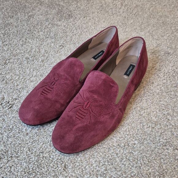 Array Womens Queen Bee Suede Embroidered Loafers Burgundy Size 11N - Picture 1 of 8